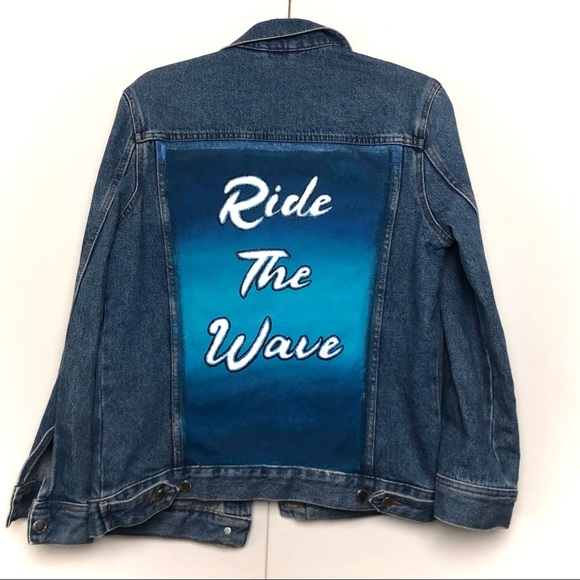 RIDE THE WAVE Custom Painted Denim Jacket - Picture 3 of 8